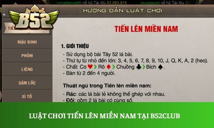 Tiến lên Miền Nam B52club - Game bài bom tấn hiện nay 1 Luật chơi tiến lên miền Nam tại B52club